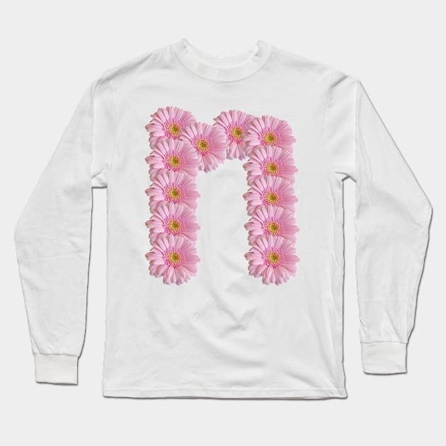 Letter n Pink Gerbera Daisy Long Sleeve T-Shirt by ellenhenryart